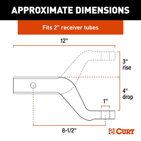 CURT 45361 Aluminum Ball Mount (2 Shank, 8,000 lbs, 4 Drop, 8-1/2 Long)