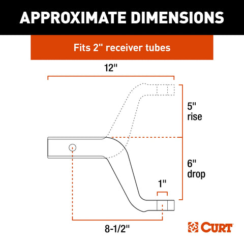 CURT 45362 - Aluminum Ball Mount (2in. Shank 8000 lbs 6in. Drop 8-1/2in. Long)