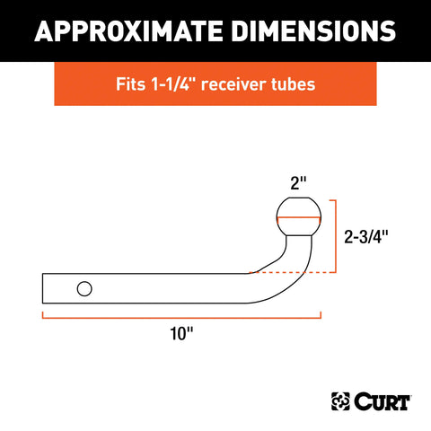 CURT 45552 Euro Mount (2 Ball, 1-1/4 Shank, 3,500 lbs., 2-3/4 High, 10 Long)
