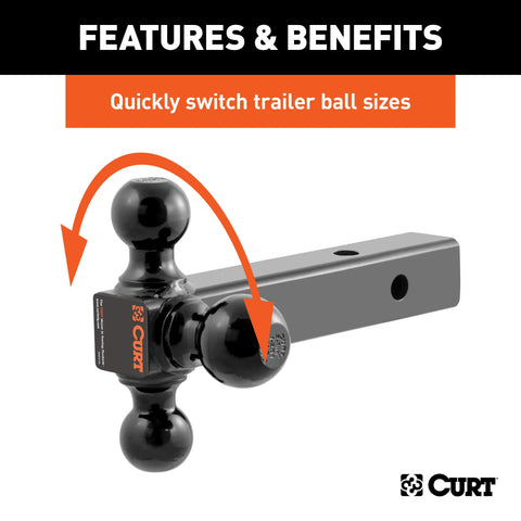 CURT 45650 Multi-Ball Mount (2 Solid Shank, 1-7/8", 2 & 2-5/16 Black Balls)