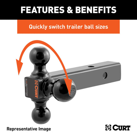 CURT 45651 Multi-Ball Mount (2-1/2 Hollow Shank, 1-7/8", 2 & 2-5/16 Black Balls)