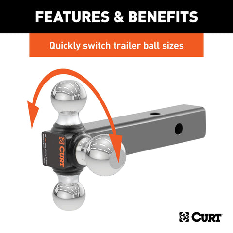 CURT 45655 Multi-Ball Mount (2 Solid Shank, 1-7/8", 2 & 2-5/16 Chrome Balls)