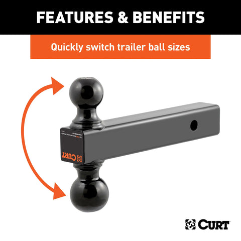 CURT 45660 Multi-Ball Mount (2 Solid Shank, 2 & 2-5/16 Black Balls)