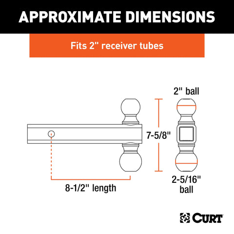 CURT 45665 Multi-Ball Mount (2 Solid Shank, 2 & 2-5/16 Chrome Balls)