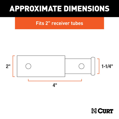 CURT 45770 Receiver Tube Adapter (2 to 1-1/4 Shank, 3,500 lbs. GTW, 4 Length)