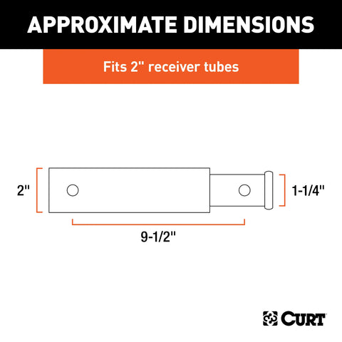 CURT 45775 - Receiver Tube Adapter (2in. to 1-1/4in. Shank 3500 lbs. GTW 9-1/2in. Length)
