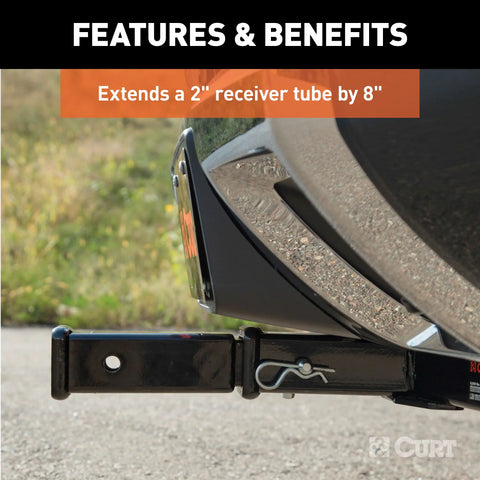 CURT 45791 8 Receiver Tube Extender (2 Solid Shank, 3,500 lbs.)