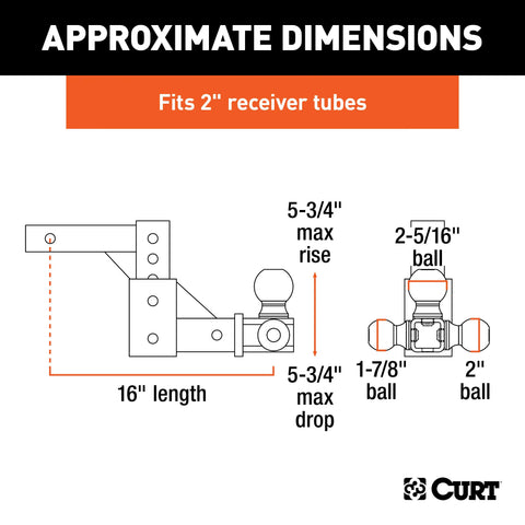 CURT 45799 Adjustable Tri-Ball Mount (2 Shank, 1-7/8", 2 & 2-5/16 Balls)