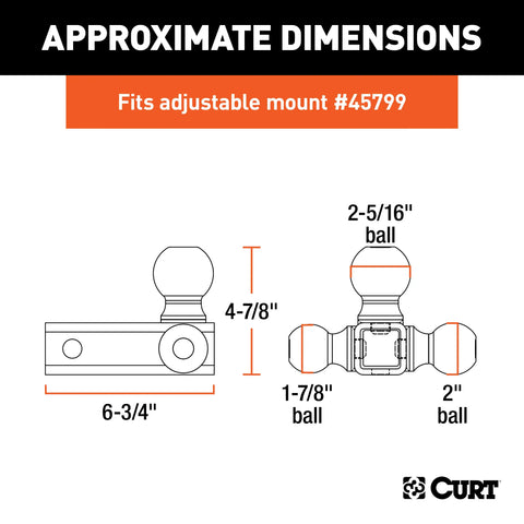 CURT 45800 Replacement Adjustable Tri-Ball Head for #45799