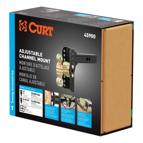 CURT 45900 Adjustable Channel Mount with Dual Ball (2 Shank, 14,000 lbs., 6 Drop)