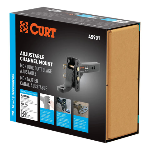 CURT 45901 Adjustable Channel Mount with 1 Ball Hole (2 Shank, 6,000 lbs., 6-3/4 Drop)