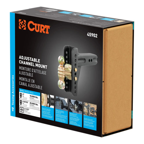 CURT 45902 Adjustable Channel Mount with Dual Ball (2-1/2 Shank, 20,000 lbs., 6 Drop)