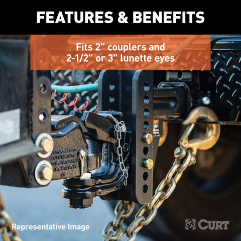 CURT 45919 Replacement Channel Mount Ball & Pintle Hitch (2 Ball, 10,000 lbs.)