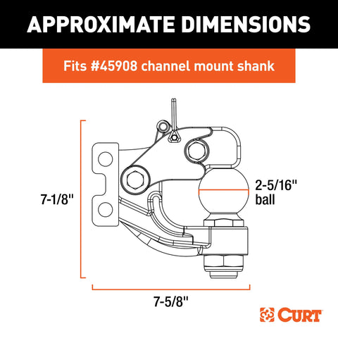 CURT 45922 Replacement Channel Mount Ball & Pintle Hitch (2-5/16 Ball, 20,000 lbs.)