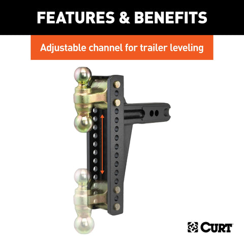 CURT 45927 Adjustable Channel Mount, Dual Ball (2-1/2 Shank, 20,000 lbs., 10-3/8 Drop)