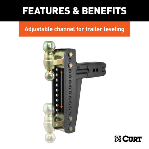 CURT 45928 - Adjustable Channel Mount with Dual Ball (3in. Shank 21000 lbs. 10-5/8in. Drop
