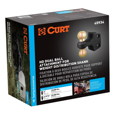 CURT 45934 HD Dual Ball Attachment for Weight Distribution Shank