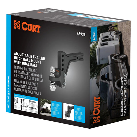 CURT 45935 Adjustable Trailer Hitch Ball Mount with Dual Ball, 2 Shank, 15K