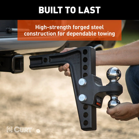 CURT 45936 Deep-Drop Adjustable Trailer Hitch Ball Mount with Dual Ball, 2 Shank, 15K