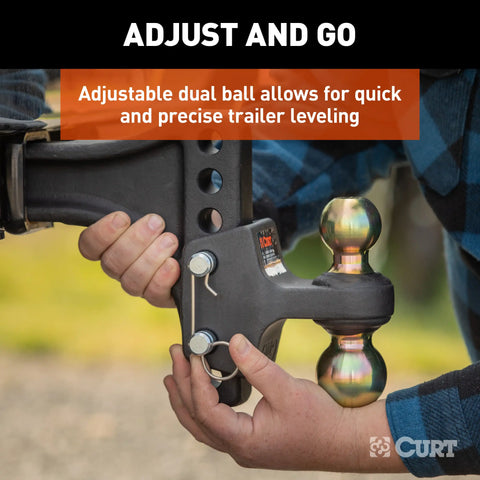 CURT 45937 HD Adjustable Trailer Hitch Ball Mount with Dual Ball, 2-1/2 Shank, 20K