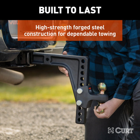 CURT 45939 HD Deep-Drop Adjustable Hitch Ball Mount with Dual Ball, 2-1/2 Shank, 20K