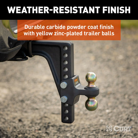 CURT 45939 HD Deep-Drop Adjustable Hitch Ball Mount with Dual Ball, 2-1/2 Shank, 20K