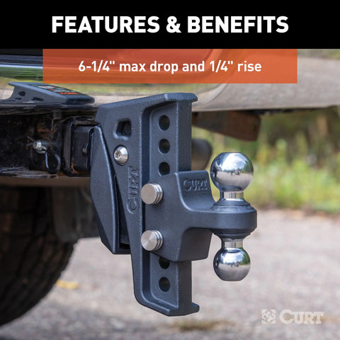 CURT 45951 Rebellion XD Adjustable Cushion Hitch (2 Shank, 2", 2-5/16 Balls, 15K)