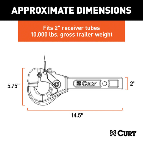 CURT 48005 Receiver-Mount Pintle Hook (2 Shank, 10,000 lbs., 2-1/2 Lunette Rings)