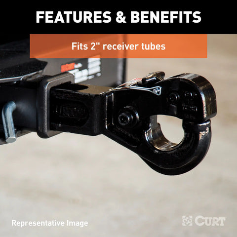 CURT 48005 Receiver-Mount Pintle Hook (2 Shank, 10,000 lbs., 2-1/2 Lunette Rings)
