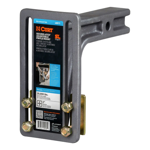 CURT 48011 SecureLatch Adjustable Pintle Mount (2 Shank, 20,000 lbs.)