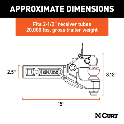 CURT 48012 Receiver-Mount Ball & Pintle Hitch (2-1/2 Shank, 2-5/16 Ball, 20,000 lbs.)