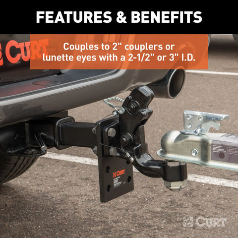 CURT 48190 Pintle Hitch with 2-Inch Trailer Ball, 16,000 lbs, Mount Required