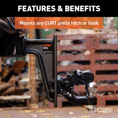 CURT 48349 Adjustable Pintle Mount (2-1/2 Shank, 20,000 lbs., 12-1/2 High, 10-3/4 Long)