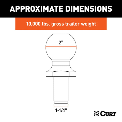 CURT 48420 Replacement SecureLatch 2 Pintle Ball (10,000 lbs, 1-1/4 Shank)