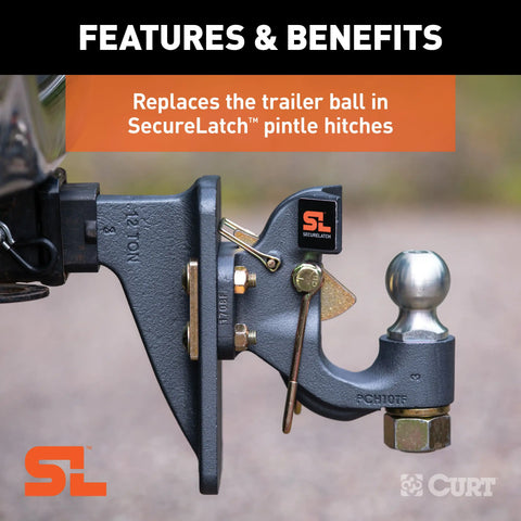 CURT 48420 Replacement SecureLatch 2 Pintle Ball (10,000 lbs, 1-1/4 Shank)