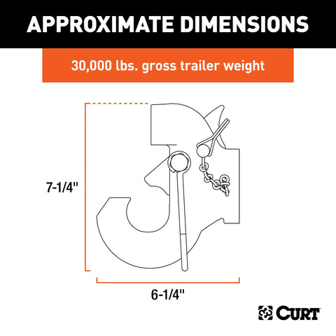 CURT 48505 SecureLatch Pintle Hook, 30,000 Pounds, Mount Required