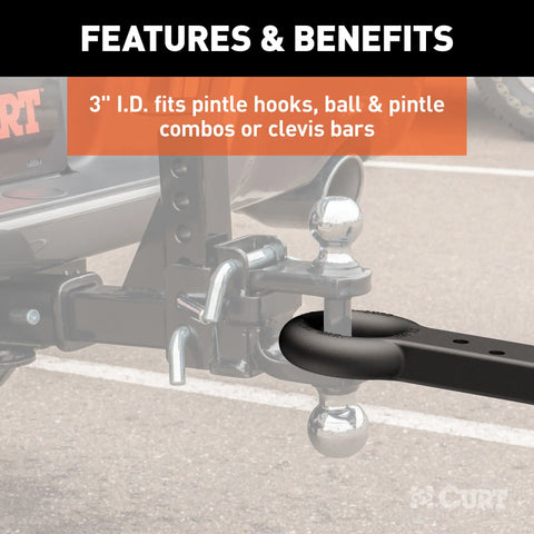 CURT 48510 Black Steel Pintle Hitch Lunette Ring 3-Inch ID, 22,000 lbs