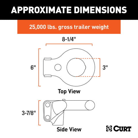 CURT 48625 SecureLatch Channel-Style Lunette Ring, 25,000 Pounds, 3-Inch ID