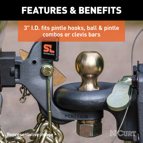 CURT 48625 SecureLatch Channel-Style Lunette Ring, 25,000 Pounds, 3-Inch ID