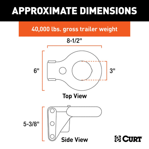 CURT 48626 - SecureLatch Channel-Style Lunette Ring 40000 Pounds 3-Inch ID