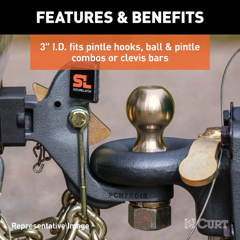 CURT 48626 - SecureLatch Channel-Style Lunette Ring 40000 Pounds 3-Inch ID