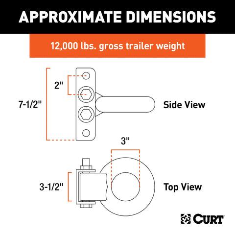 CURT 48630 Adjustable Lunette Ring (12,000 lbs., 3 Eye, 7-1/2 Channel Height, Packaged)