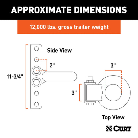 CURT 48640 Adjustable Lunette Ring (12,000 lbs., 3 Eye, 11-3/4 Channel Height)
