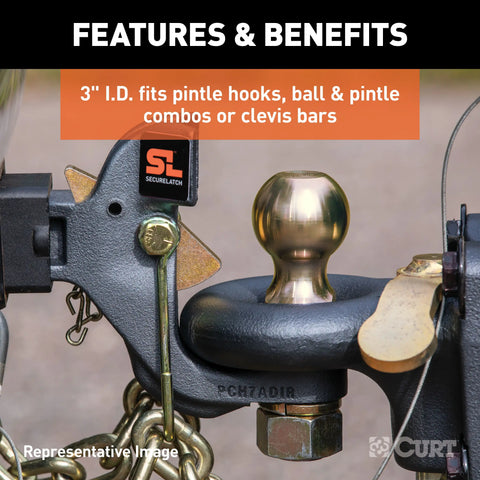 CURT 48641 - SecureLatch Lunette Ring/Channel (40000 lbs 3in. ID 11-3/4in. Channel Height)