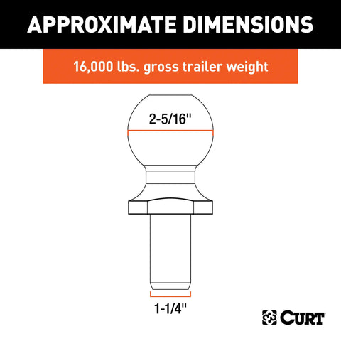 CURT 48830 Replacement 2-5/16 Pintle Ball (16,000 lbs., 1-1/4 Shank)