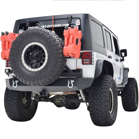 Paramount Automotive 51-0315 - 07-16 Jeep Wrangler JK Heavy Duty Rock Crawler Rear Bumper Black w/ Tire Carrier