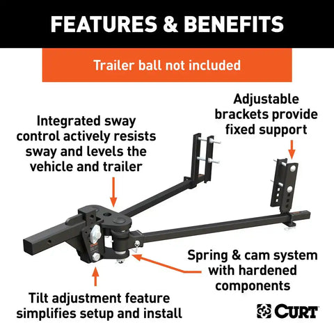 CURT 17499 TruTrack 4P Weight Distribution Hitch with 4x Sway Control, 5-8K