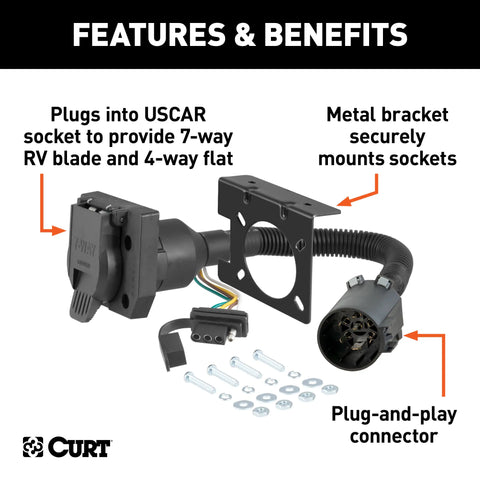 CURT 55774 - Dual-Output 7/4-Way Connector (Plugs into USCAR)