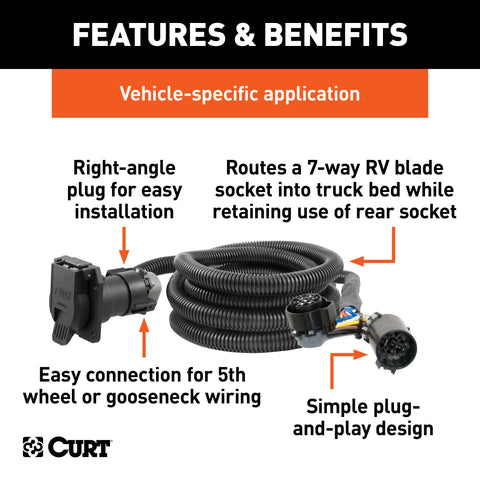 CURT 56000 - 10ft. Custom Wiring Extension Harness (Adds 7-Way RV Blade to Truck Bed)