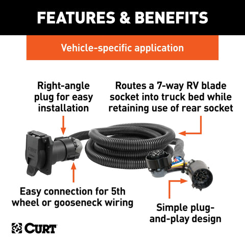 CURT 56070010 - 7ft. Custom Wiring Extension Harnesses (Adds 7-Way RV Blade to Truck Bed 10-Pac